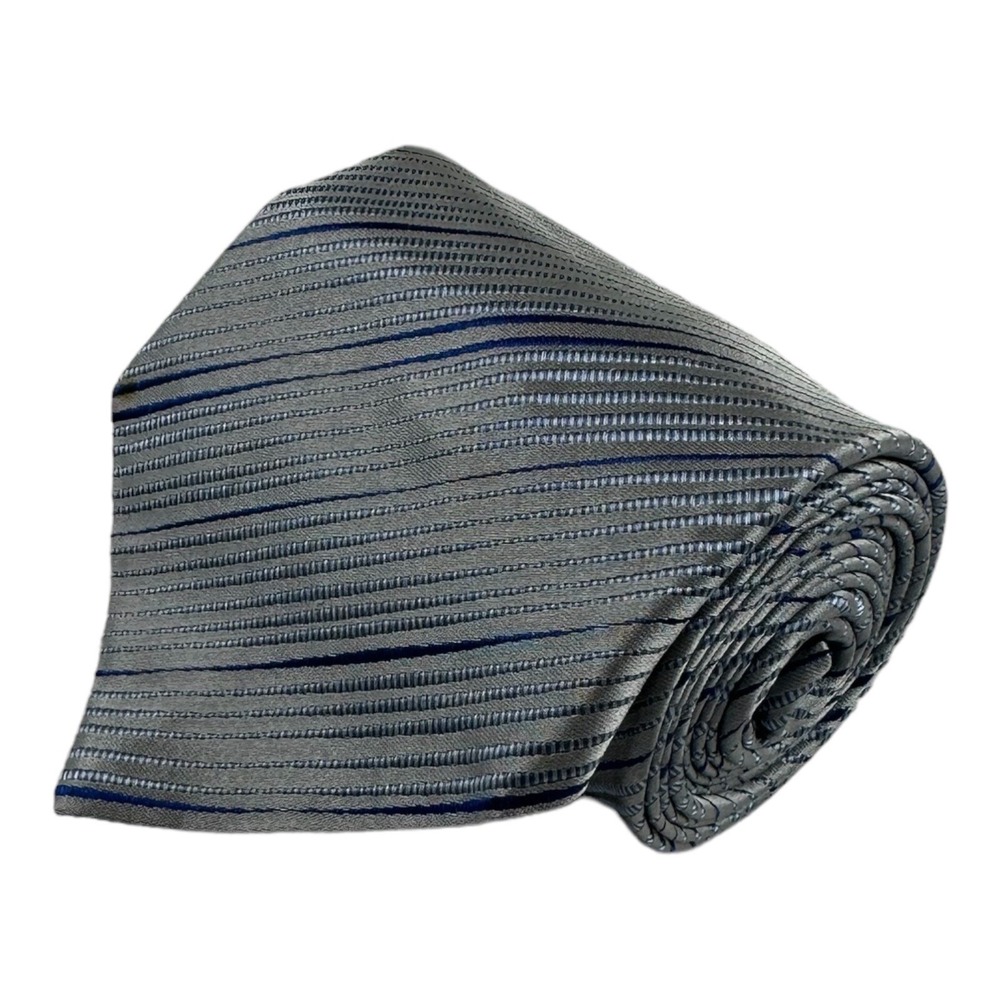 Zilli Paris Gray Blue Striped Mens Pure Silk Tie 4 Inch Width Luxury Necktie